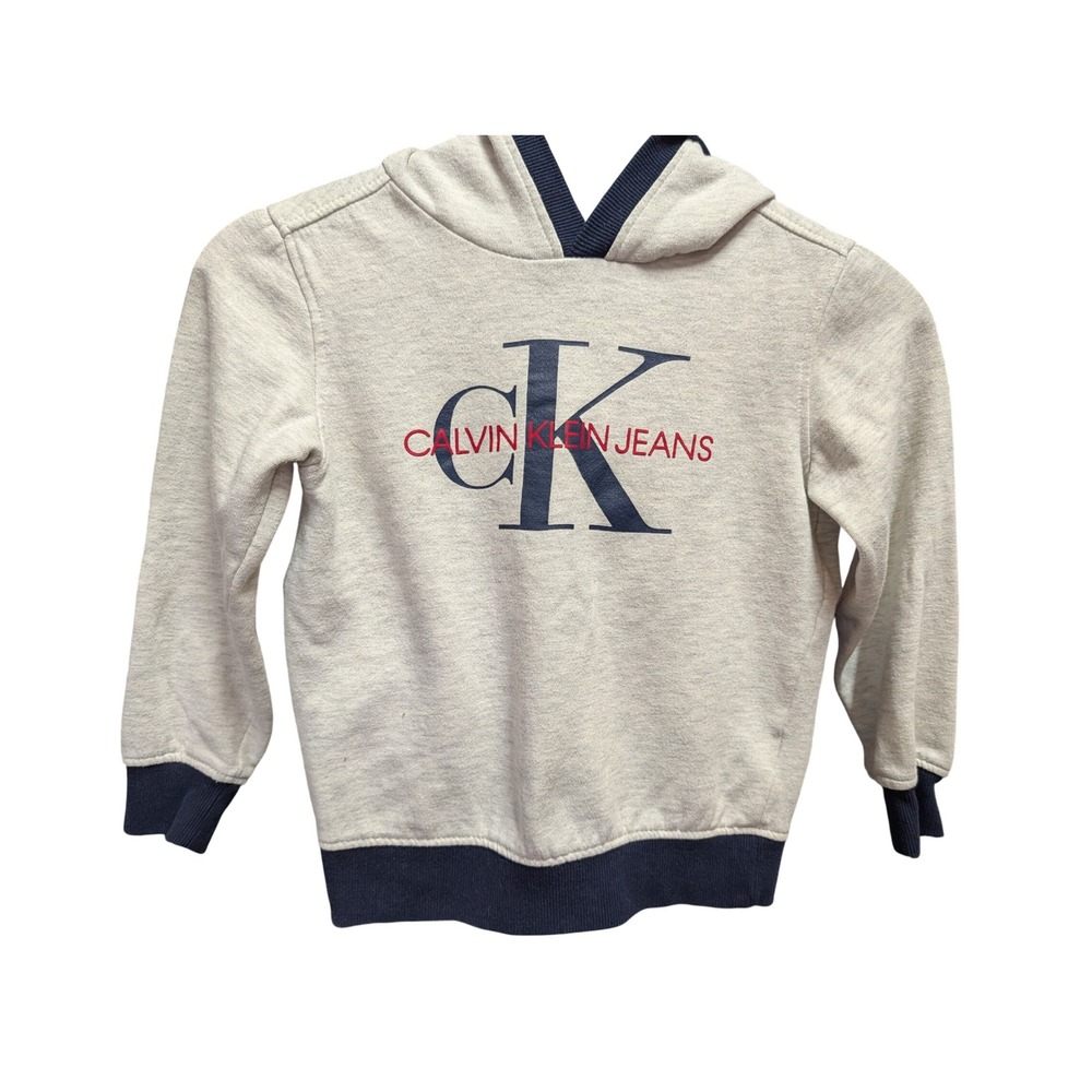 Calvin Klein Jeans Hoodie Kids Size 6 Gray Excellent Logo Graphic Pullover